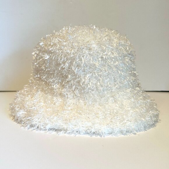 Vintage Cejon Shimmering White Fuzzy Bucket Hat - Picture 1 of 13